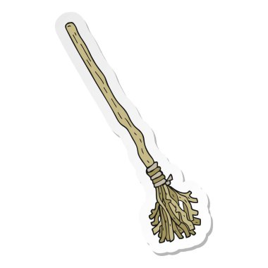 bir çizgi film witchs süpürge etiket