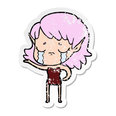 bir çizgi film ağlayan elf kızın sıkıntılı etiket