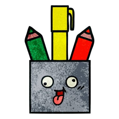 Retro grunge doku karikatür bir kalem tencere