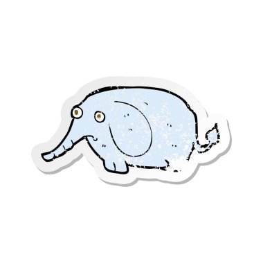 bir karikatür Retro sıkıntılı etiket üzgün küçük fil