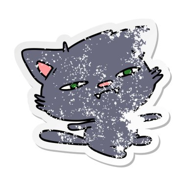 serbest el çekilmiş sıkıntılı etiket karikatür şirin kawaii kedi