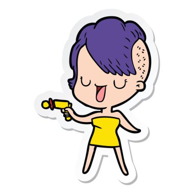 etiket hipster saç kesimi ile sevimli çizgi kızın