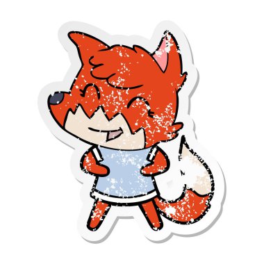 mutlu karikatür tilki, sıkıntılı etiket