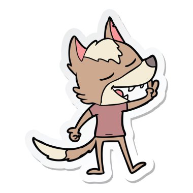 etiket barış işareti veren bir çizgi film kurt