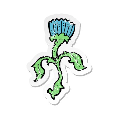 Retro sıkıntılı etiket bir karikatür çiçek