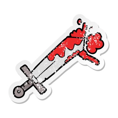 bir kanlı karikatür kılıç sıkıntılı etiket