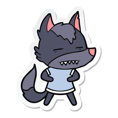 etiket diş gösteren bir çizgi film kurt