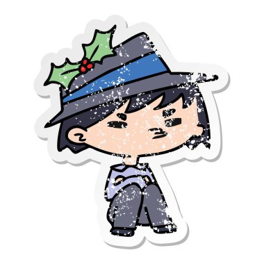 Noel sıkıntılı etiket karikatür kawaii çocuğun el çekilmiş