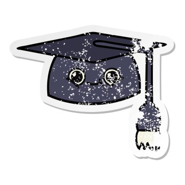 sevimli çizgi mezuniyet şapka sıkıntılı etiket