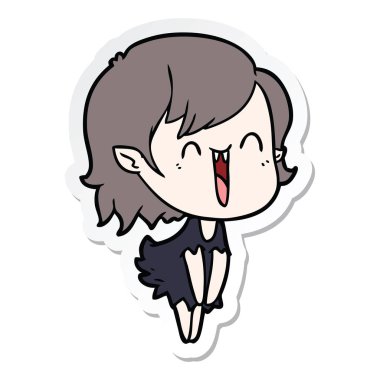 sevimli çizgi mutlu vampir kız etiketi