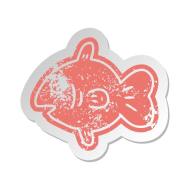 deniz balıkları sıkıntılı eski çizgi film etiketi 