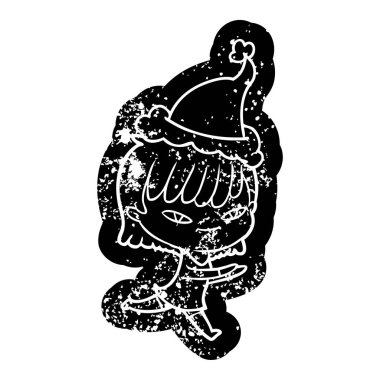 ilginç çizgi film Noel Baba şapkası giyen bir kadın simgesini sıkıntılı