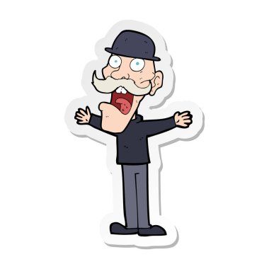 Melon şapkalı bir çizgi film adamın etiket