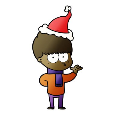 Noel Baba şapkası giyen bir çocuğun sinir degrade çizgi film