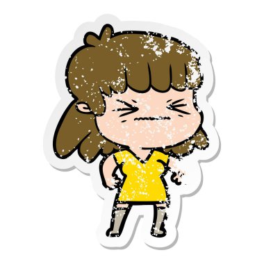 bir çizgi film kadının sıkıntılı etiket