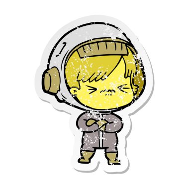 bir kızgın çizgi film alan kızın sıkıntılı etiket