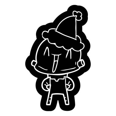 Noel Baba şapkası giyen bir robot ilginç çizgi film simgesi