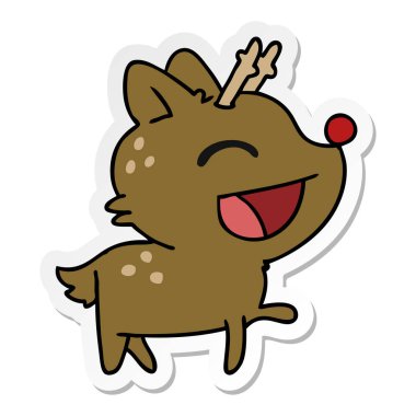 sevimli kırmızı burunlu Ren geyiği serbest el çekilmiş etiket karikatür