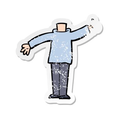 Retro sıkıntılı etiket yükseltilmiş el ile bir çizgi film vücut 