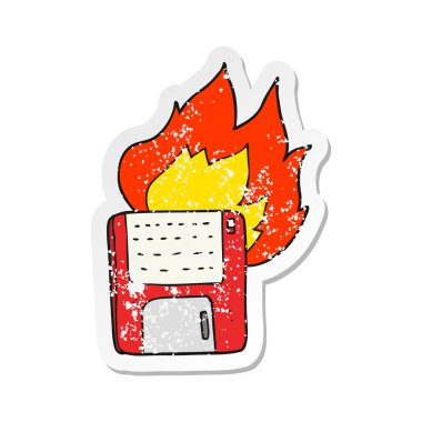 Retro bir çizgi film eski bilgisayar disk yakma plakası sıkıntılı