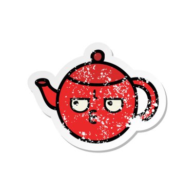 sevimli çizgi çaydanlık sıkıntılı etiket