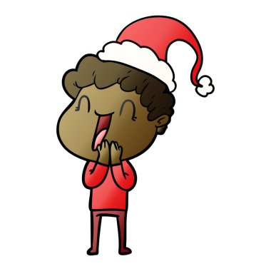 Noel Baba şapkası giyen mutlu bir adamın degrade çizgi film el çekilmiş