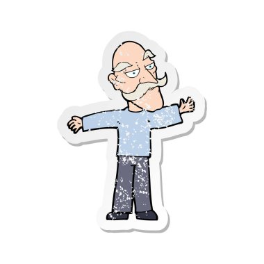 silah geniş yayılan bir çizgi film yaşlı adamın Retro sıkıntılı etiket