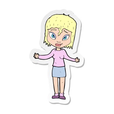 bir çizgi film kadının omuzlarında shrugging etiket