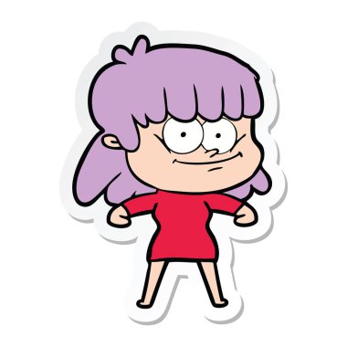 bir çizgi film gülümseyen kadın etiketi