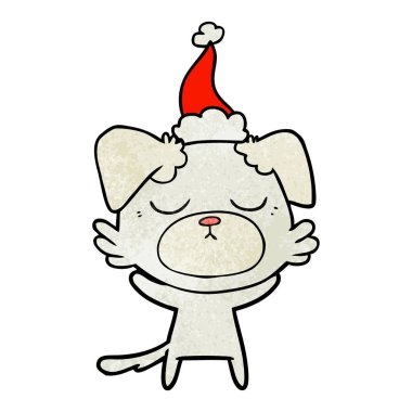 Noel Baba şapkası giyen bir köpek dokulu çizgi film sevimli el çekilmiş