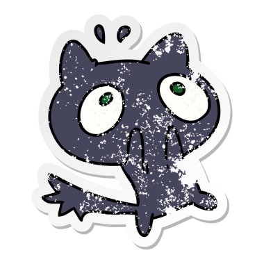 sıkıntılı etiket çizgi film illüstrasyon kawaii şok bir kedi