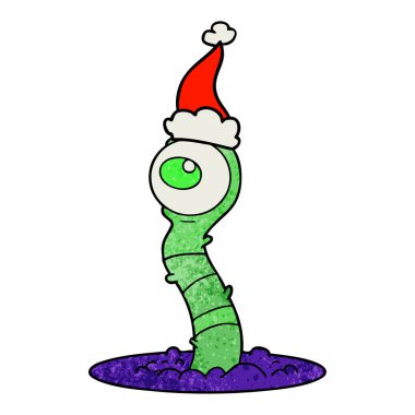 Noel Baba şapkası giyen bir uzaylı bataklık canavar el çekilmiş dokulu çizgi film