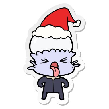 garip etiket karikatür Noel Baba şapkası giyen bir yabancı