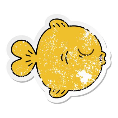 ilginç bir el sıkıntılı etiket karikatür balık çizilmiş