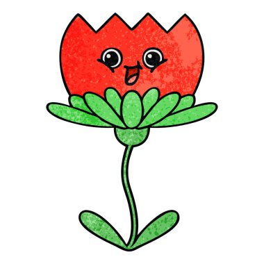 Retro grunge doku karikatür bir çiçek