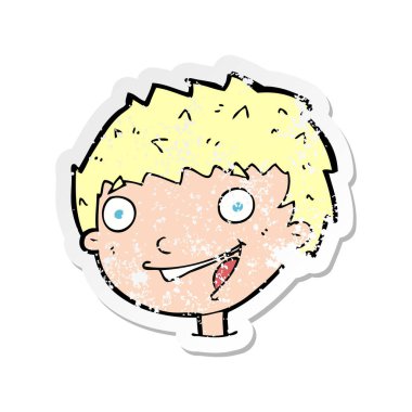 Retro bir karikatür gülen çocuk etiket sıkıntılı