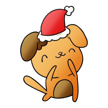 el kawaii köpek Noel degrade çizgi film çekilmiş