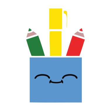 düz renk retro karikatür bir kalem tencere