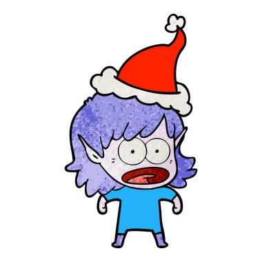 Noel Baba şapkası giyen bir şok elf kızın dokulu çizgi film