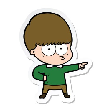 etiket işaret eden bir gergin çizgi film çocuk