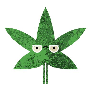 Retro illüstrasyon stil çizgi film marihuana yaprağı