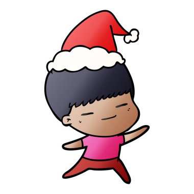 Noel Baba şapkası giyen bir kendini beğenmiş çocuk degrade çizgi film el çekilmiş