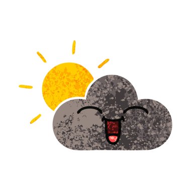 Retro illüstrasyon stil karikatür bir fırtına bulutu ve güneş