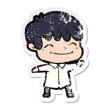 sıkıntılı etiket bir karikatür mutlu çocuk