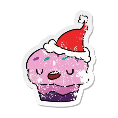 Noel sıkıntılı etiket karikatür kawaii cupcake