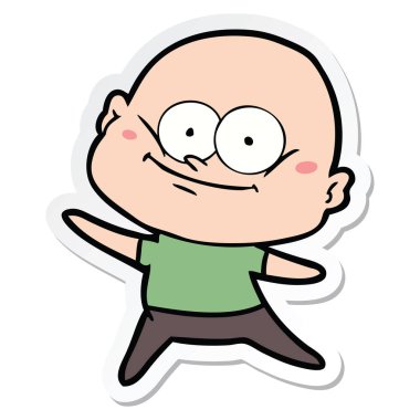 etiket bakarak bir karikatür kel adam