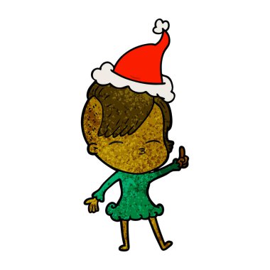 Noel Baba şapkası giyen bir kısma kızın dokulu çizgi film