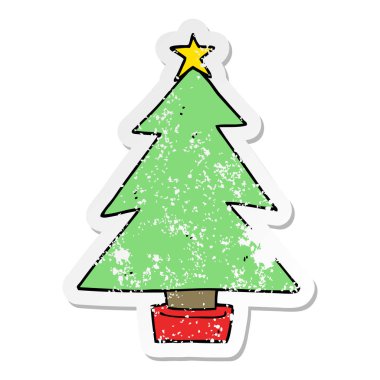 bir karikatür Noel ağacının sıkıntılı etiket