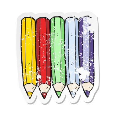 bir çizgi film renkli kalemler Retro sıkıntılı etiket