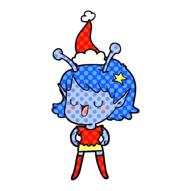 giyen bir sant mutlu uzaylı kız çizgi roman tarzı gösteren resim